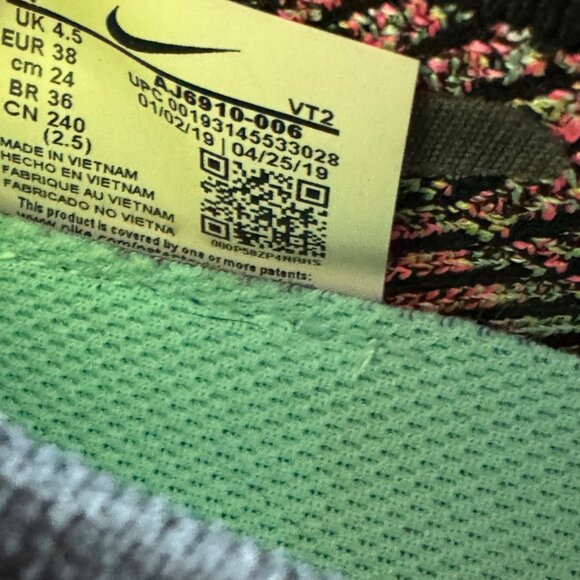 Nike Air VaporMax Flyknit 3 Black Multicolor Sneakers Size 7 Womens Shoes - Picture 12 of 16
